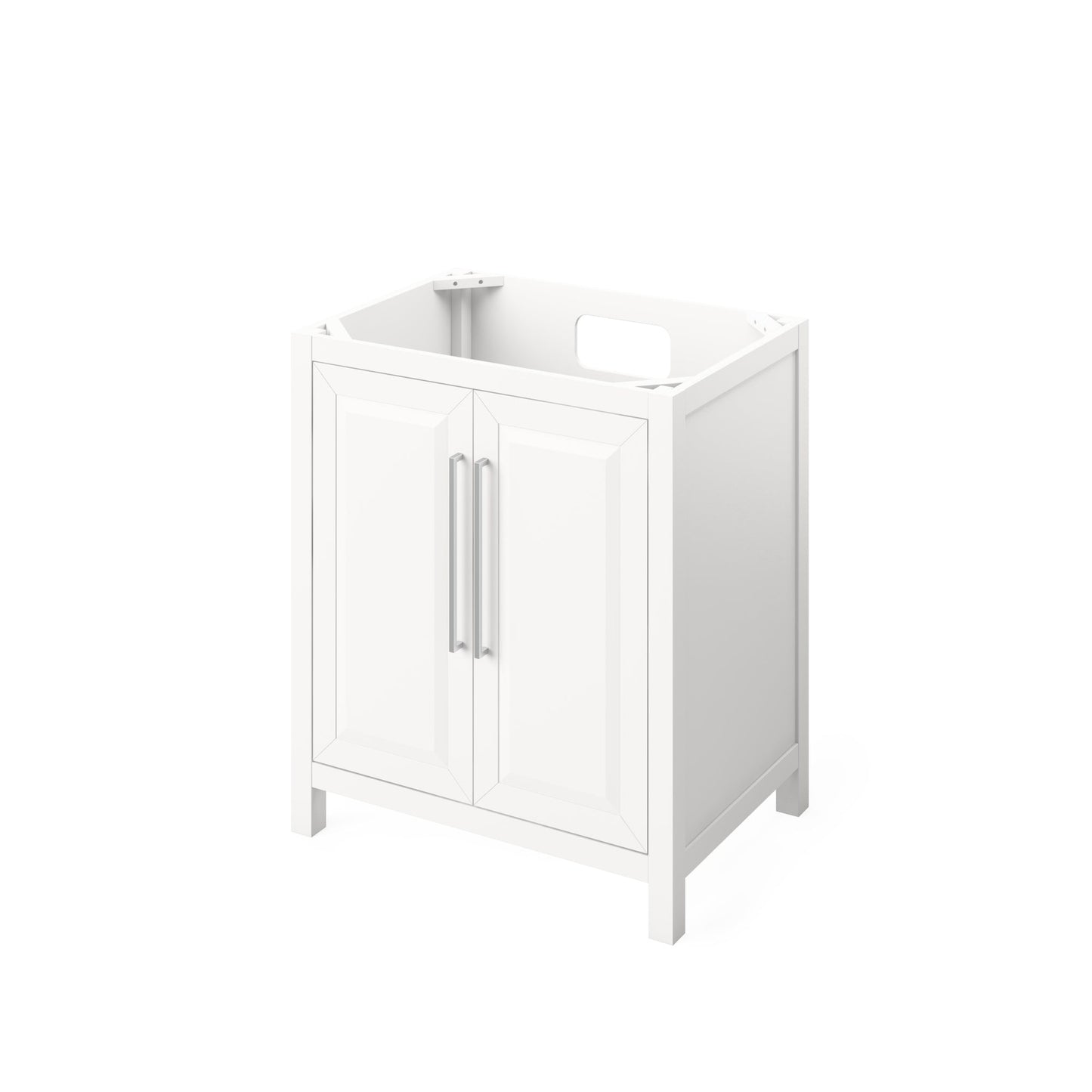 Hardware Resources Jeffrey Alexander Cade 30" White Freestanding Vanity With Boulder Cultured Marble Vanity Top, Backsplash and Rectangle Undermount Sink