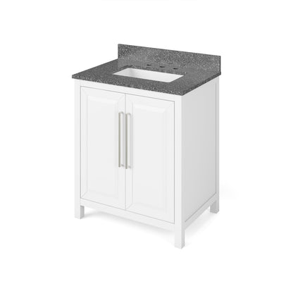 Hardware Resources Jeffrey Alexander Cade 30" White Freestanding Vanity With Boulder Cultured Marble Vanity Top, Backsplash and Rectangle Undermount Sink