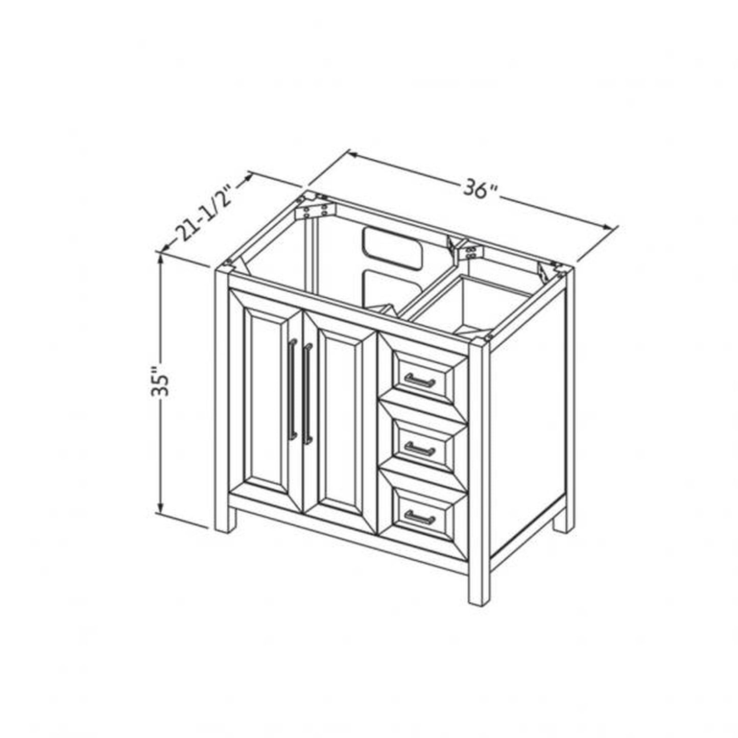 Hardware Resources Jeffrey Alexander Cade 36" Black Freestanding Vanity With Left Offset, Steel Gray Cultured Marble Vanity Top, Backsplash and Rectangle Undermount Sink