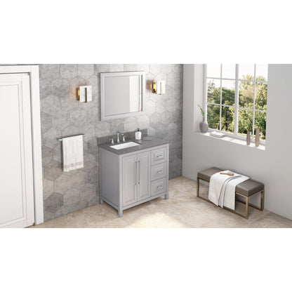 Hardware Resources Jeffrey Alexander Cade 36" Gray Freestanding Vanity With Left Offset, Boulder Vanity Cultured Marble Vanity Top, Backsplash and Rectangle Undermount Sink