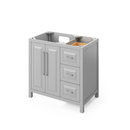 Hardware Resources Jeffrey Alexander Cade 36" Gray Freestanding Vanity With Left Offset, Boulder Vanity Cultured Marble Vanity Top, Backsplash and Rectangle Undermount Sink