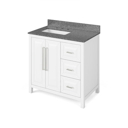 Hardware Resources Jeffrey Alexander Cade 36" White Freestanding Vanity With Left Offset, Boulder Vanity Cultured Marble Vanity Top, Backsplash and Rectangle Undermount Sink