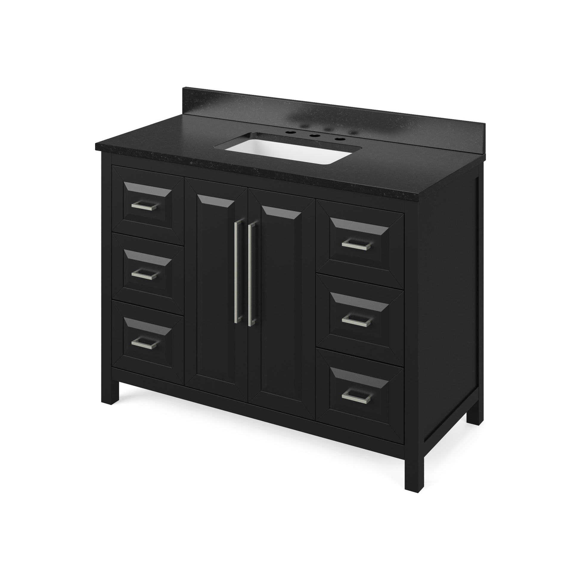 Hardware Resources Jeffrey Alexander Cade 48" Black Freestanding Vanity With Black Granite Vanity Top, Backsplash and Rectangle Undermount Sink