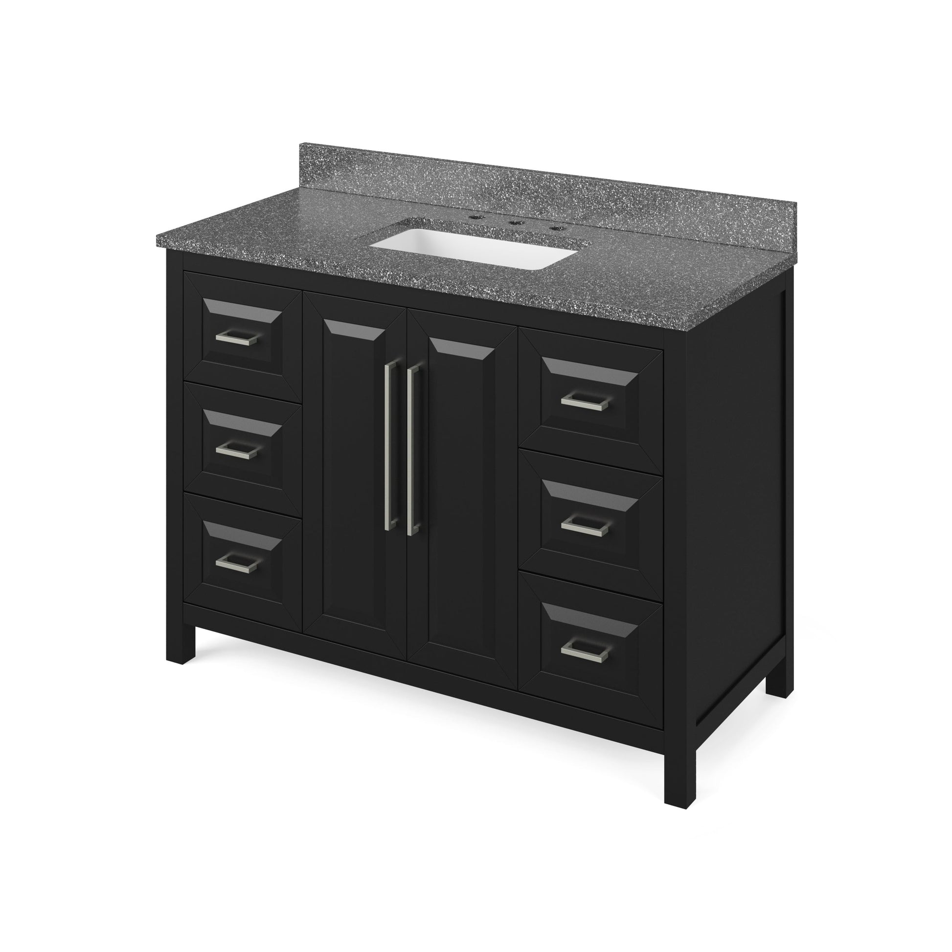 Hardware Resources Jeffrey Alexander Cade 48" Black Freestanding Vanity With Boulder Cultured Marble Vanity Top, Backsplash and Rectangle Undermount Sink