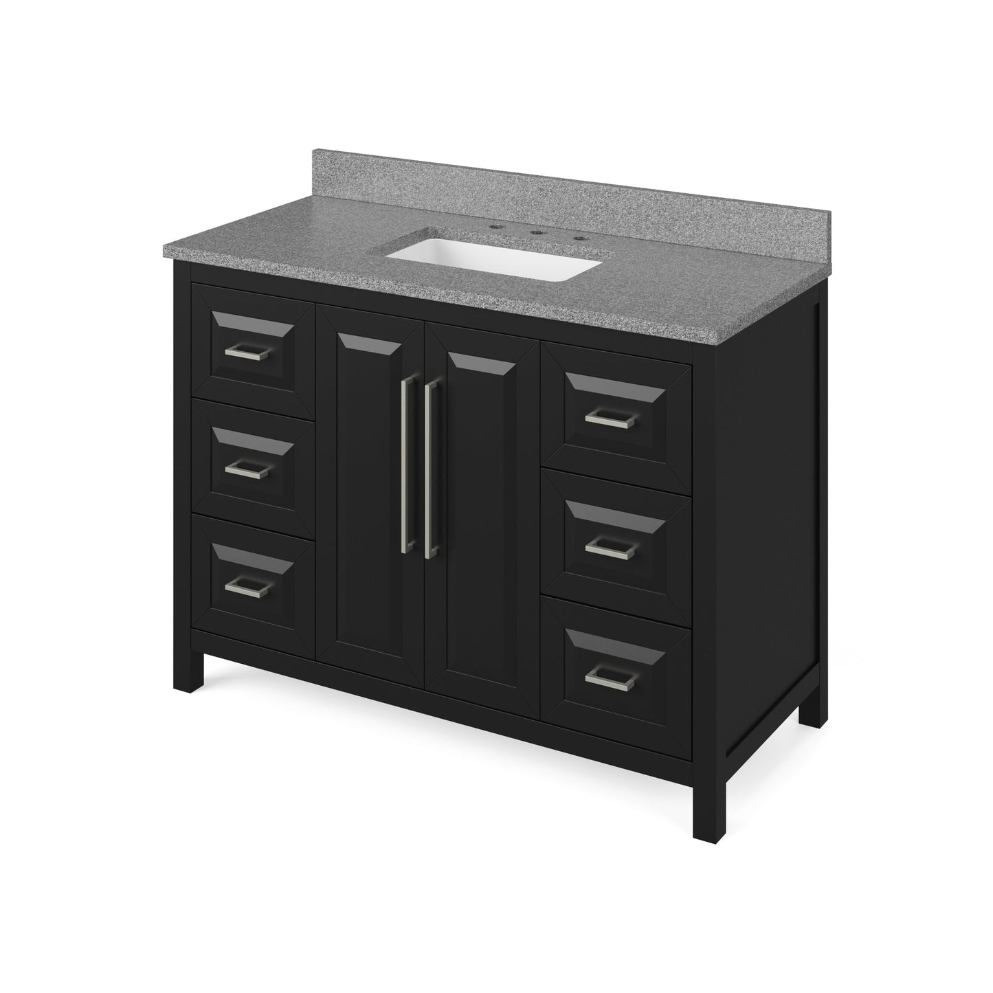 Hardware Resources Jeffrey Alexander Cade 48" Black Freestanding Vanity With Steel Gray Cultured Marble Vanity Top, Backsplash and Rectangle Undermount Sink