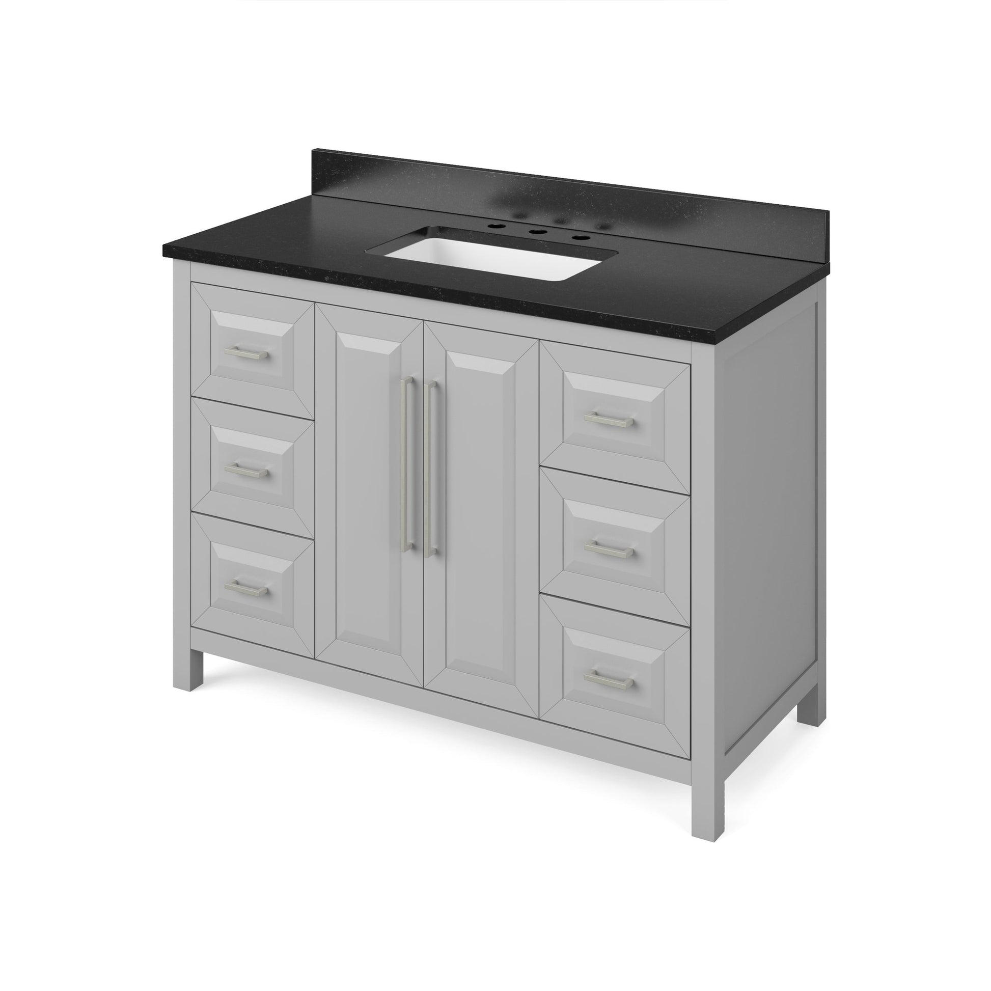 Hardware Resources Jeffrey Alexander Cade 48" Gray Freestanding Vanity With Black Granite Vanity Top, Backsplash and Rectangle Undermount Sink