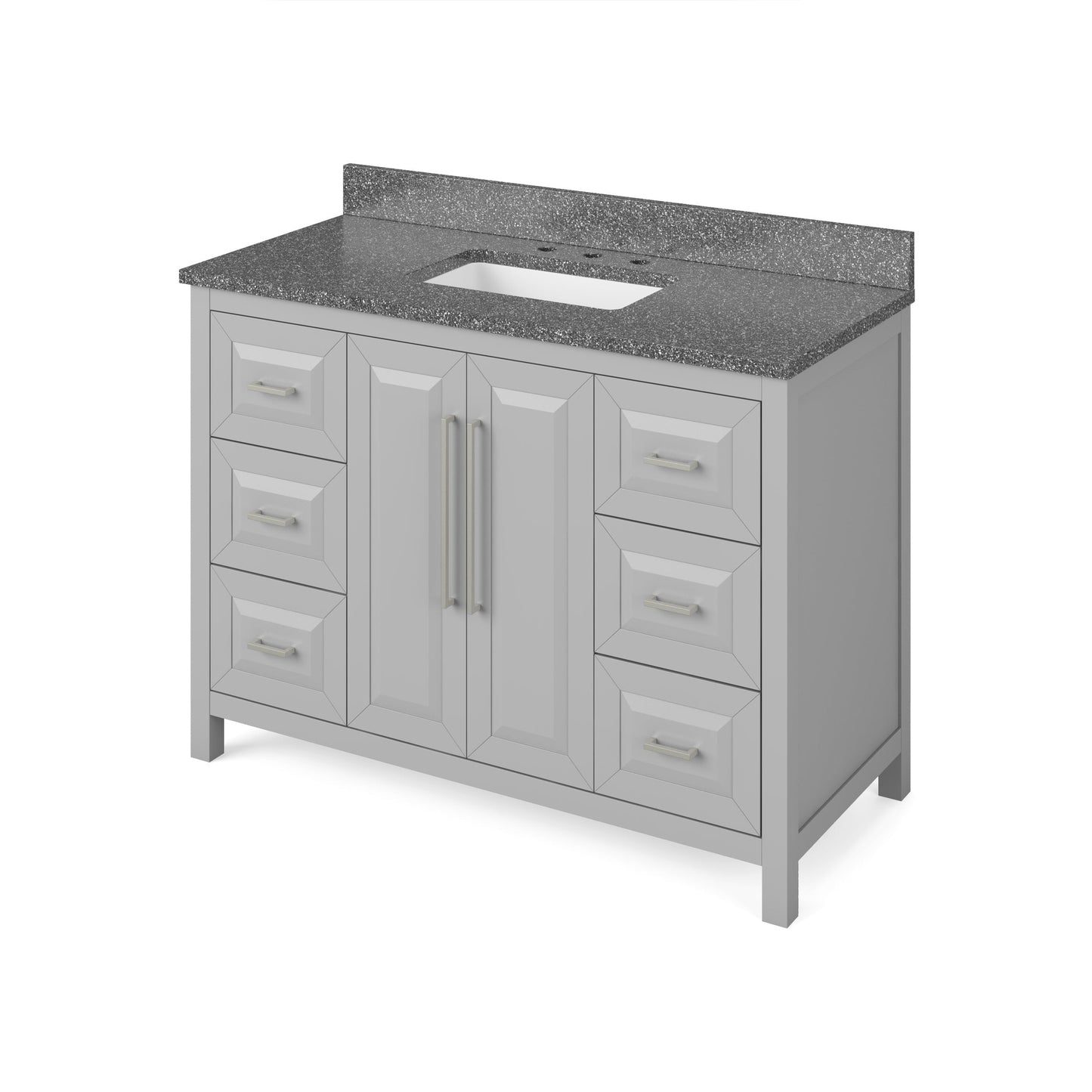 Hardware Resources Jeffrey Alexander Cade 48" Gray Freestanding Vanity With Boulder Cultured Marble Vanity Top, Backsplash and Rectangle Undermount Sink