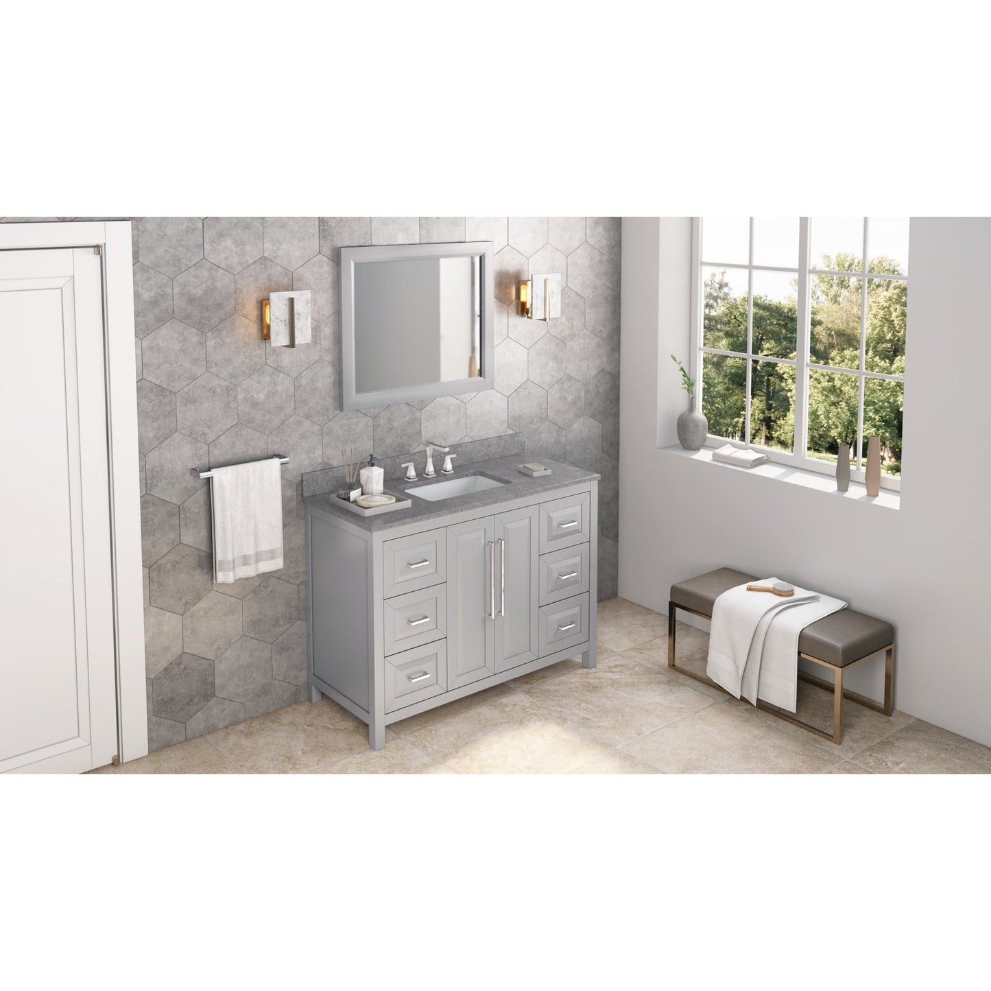 Hardware Resources Jeffrey Alexander Cade 48" Gray Freestanding Vanity With Steel Gray Cultured Marble Vanity Top, Backsplash and Rectangle Undermount Sink