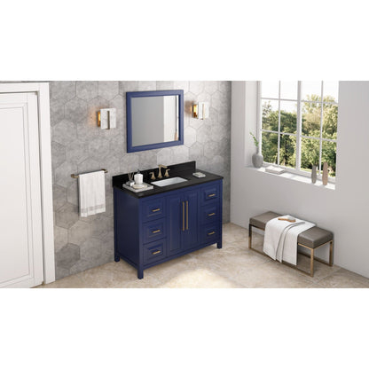 Hardware Resources Jeffrey Alexander Cade 48" Hale Blue Freestanding Vanity With Black Granite Vanity Top, Backsplash and Rectangle Undermount Sink