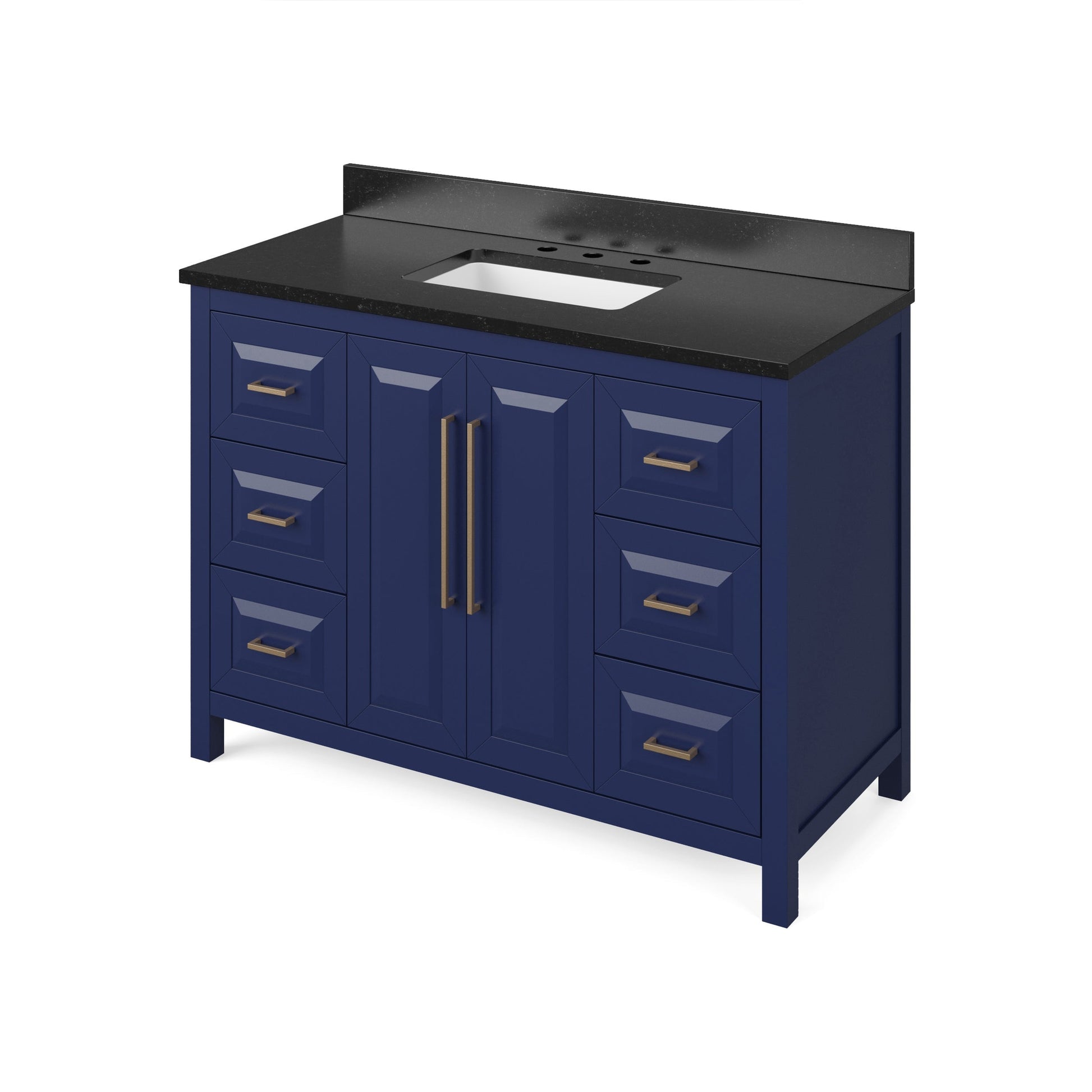 Hardware Resources Jeffrey Alexander Cade 48" Hale Blue Freestanding Vanity With Black Granite Vanity Top, Backsplash and Rectangle Undermount Sink