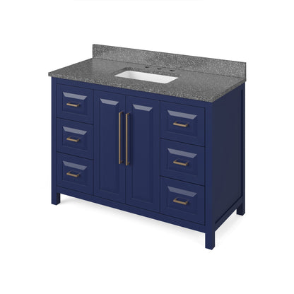 Hardware Resources Jeffrey Alexander Cade 48" Hale Blue Freestanding Vanity With Boulder Cultured Marble Vanity Top, Backsplash and Rectangle Undermount Sink