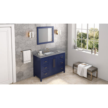 Hardware Resources Jeffrey Alexander Cade 48" Hale Blue Freestanding Vanity With Steel Gray Cultured Marble Vanity Top, Backsplash and Rectangle Undermount Sink