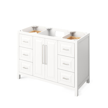 Hardware Resources Jeffrey Alexander Cade 48" White Freestanding Vanity With Boulder Cultured Marble Vanity Top, Backsplash and Rectangle Undermount Sink