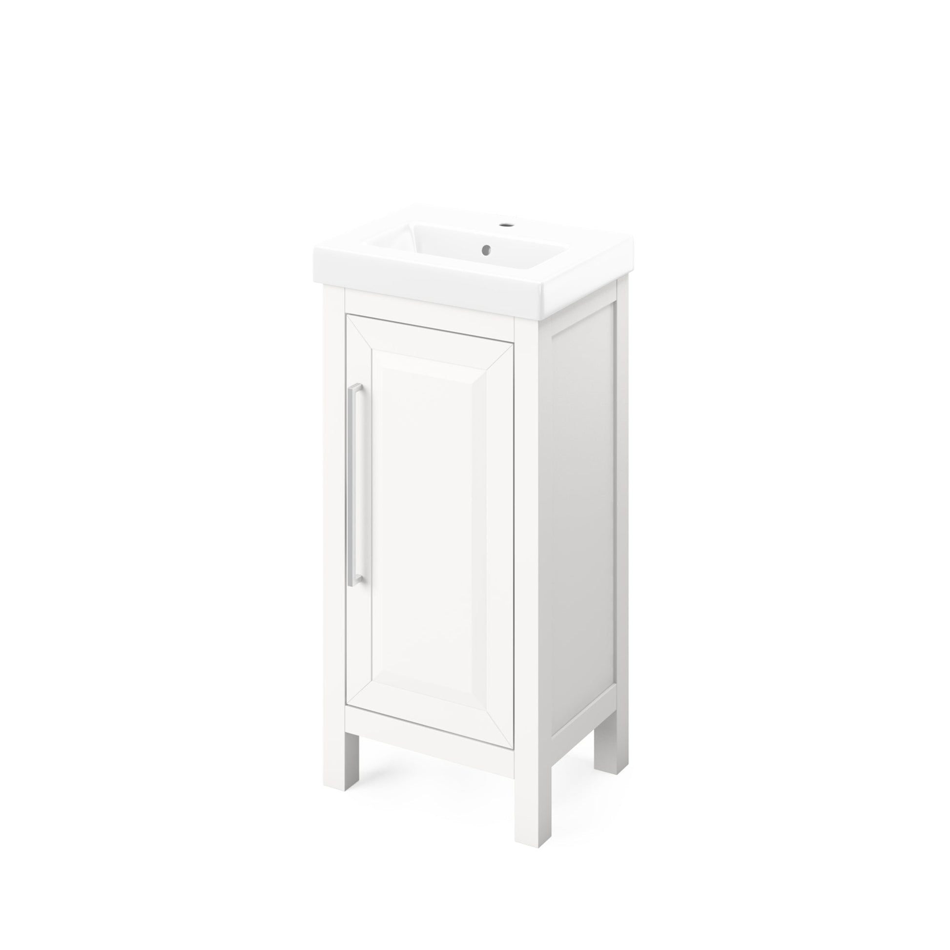 Hardware Resources Jeffrey Alexander Cade Vanities 18" White Freestanding Vanity With Porcelain Top and Overflow and Rectangle Undermount Sink