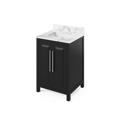 Hardware Resources Jeffrey Alexander Cade Vanities 24" Black Freestanding Vanity With Calacatta Vienna Quartz Vanity Top, Backsplash and Rectangle Undermount Sink