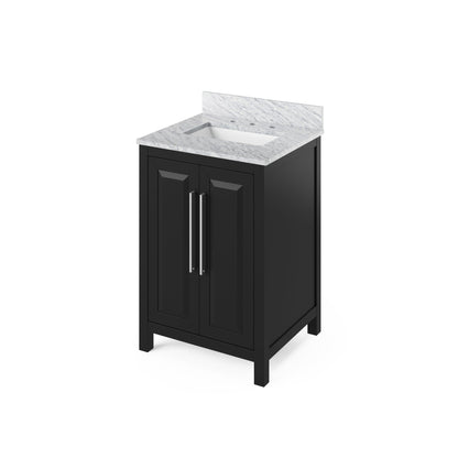 Hardware Resources Jeffrey Alexander Cade Vanities 24" Black Freestanding Vanity With White Carrara Marble Vanity Top, Backsplash and Rectangle Undermount Sink