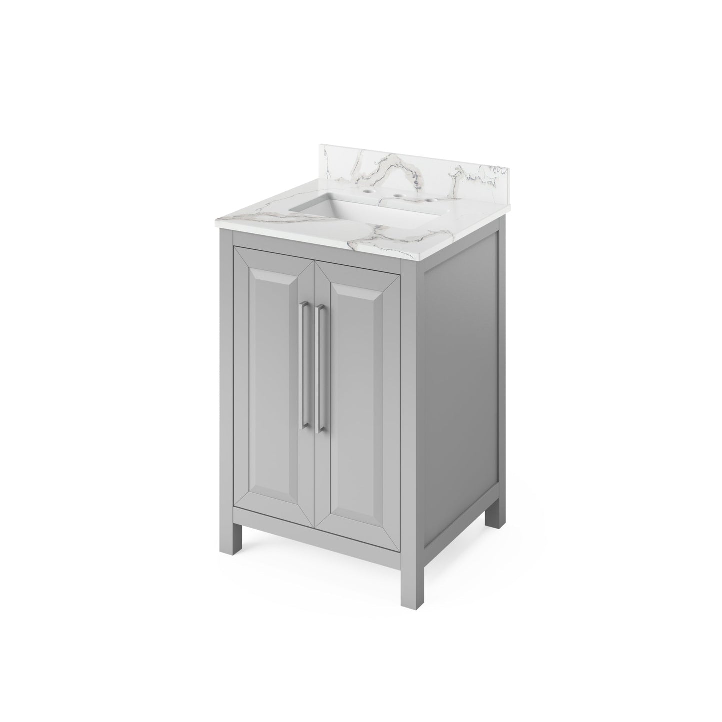 Hardware Resources Jeffrey Alexander Cade Vanities 24" Gray Freestanding Vanity With Calacatta Vienna Quartz Vanity Top, Backsplash and Rectangle Undermount Sink