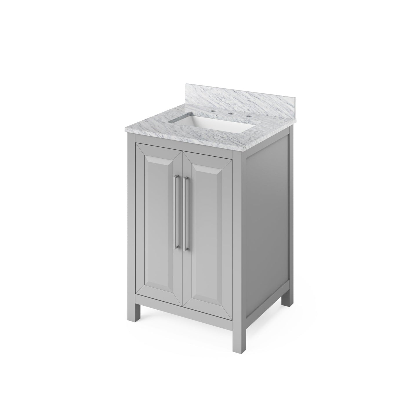 Hardware Resources Jeffrey Alexander Cade Vanities 24" Gray Freestanding Vanity With White Carrara Marble Vanity Top, Backsplash and Rectangle Undermount Sink