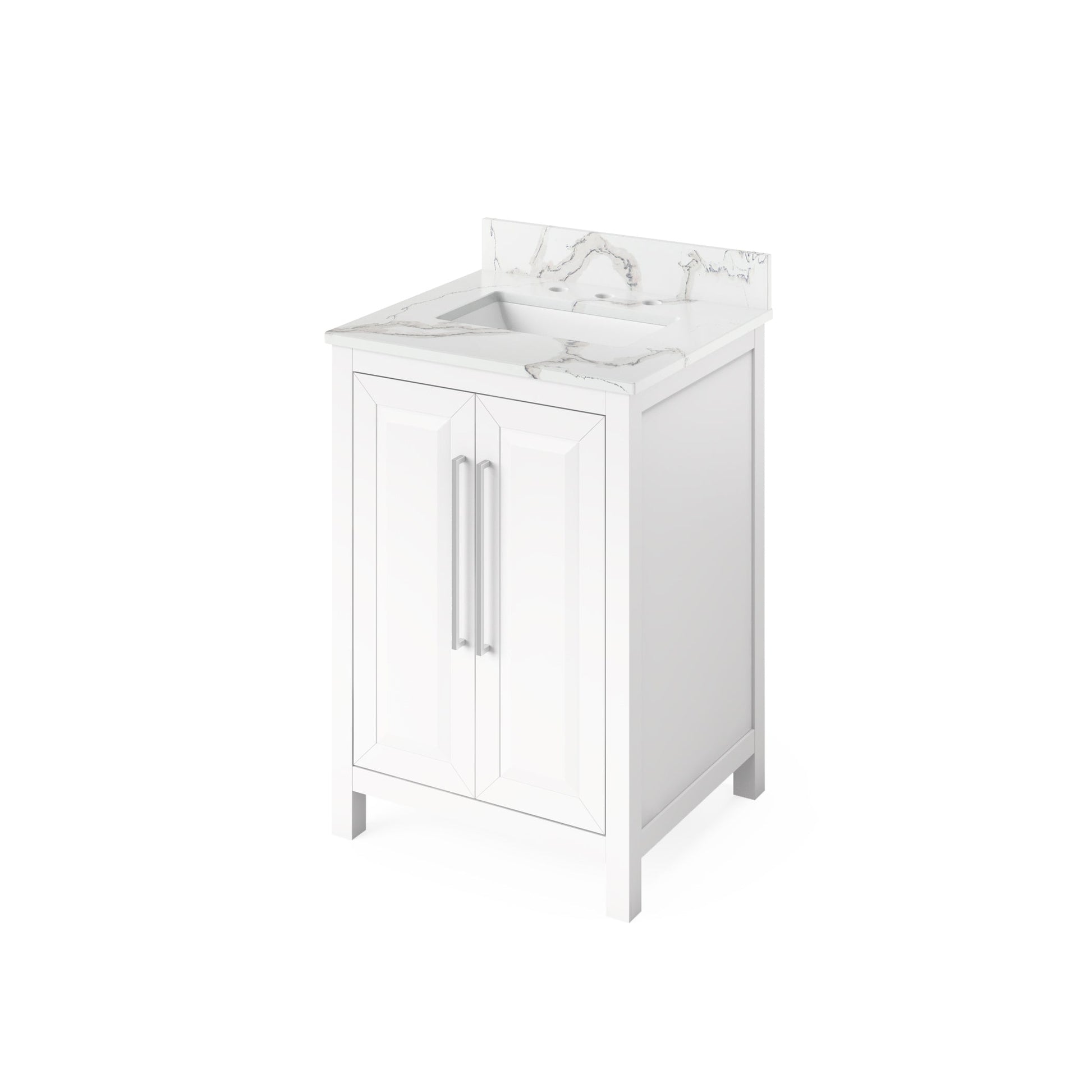 Hardware Resources Jeffrey Alexander Cade Vanities 24" White Freestanding Vanity With Calacatta Vienna Quartz Vanity Top, Backsplash and Rectangle Undermount Sink