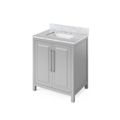 Hardware Resources Jeffrey Alexander Cade Vanities 30" Gray Freestanding Vanity With White Carrara Marble Vanity Top, Backsplash and Rectangle Undermount Sink