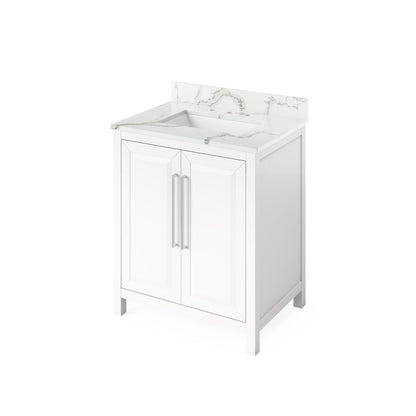 Hardware Resources Jeffrey Alexander Cade Vanities 30" White Freestanding Vanity With Calacatta Vienna Quartz Vanity Top, Backsplash and Rectangle Undermount Sink