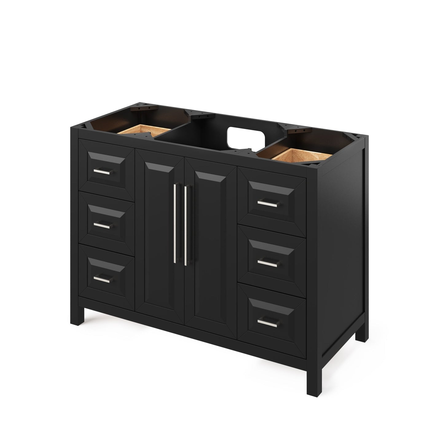 Hardware Resources Jeffrey Alexander Cade Vanities 48" Black Freestanding Vanity With Calacatta Vienna Quartz Vanity Top, Backsplash and Rectangle Undermount Sink