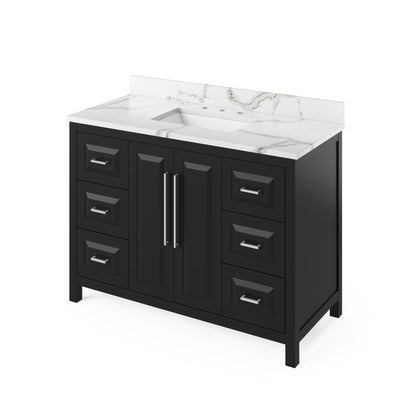 Hardware Resources Jeffrey Alexander Cade Vanities 48" Black Freestanding Vanity With Calacatta Vienna Quartz Vanity Top, Backsplash and Rectangle Undermount Sink