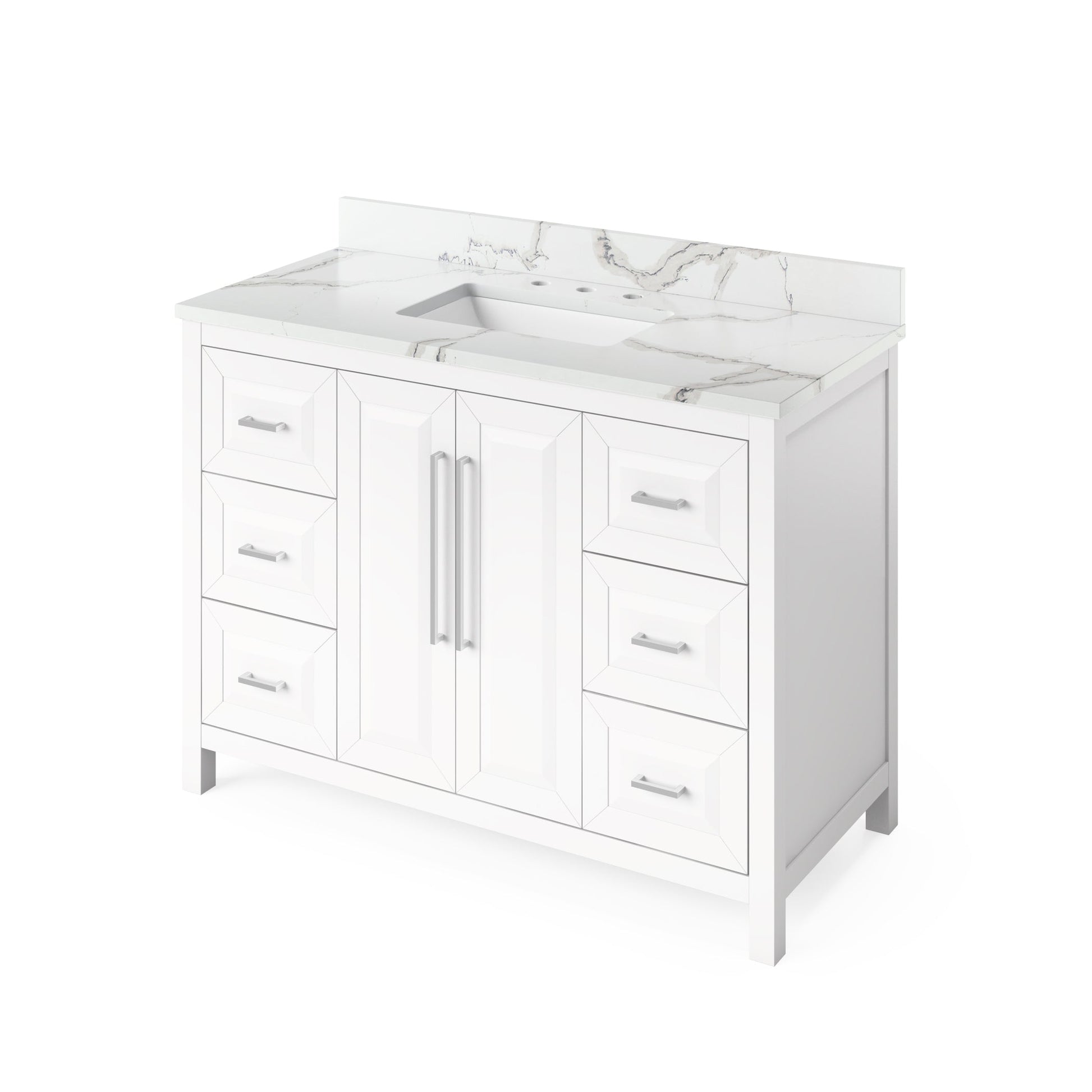 Hardware Resources Jeffrey Alexander Cade Vanities 48" White Freestanding Vanity With Calacatta Vienna Quartz Vanity Top, Backsplash and Rectangle Undermount Sink