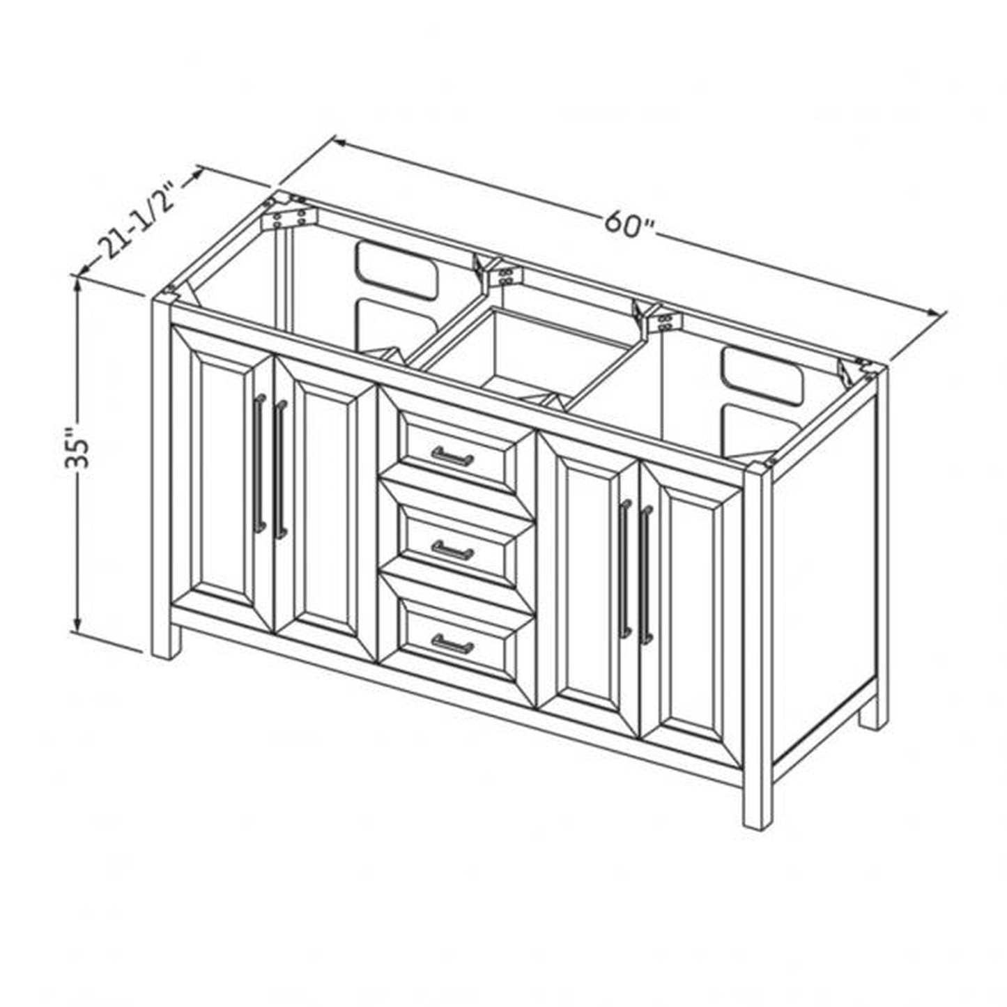 Hardware Resources Jeffrey Alexander Cade Vanities 60" Black Freestanding Vanity With Double Bowl, Calacatta Vienna Quartz Vanity Top, Backsplash and Rectangle Undermount Sink