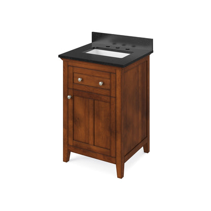 Hardware Resources Jeffrey Alexander Chatham 24" Chocolate Freestanding Vanity With Black Granite Vanity Top, Backsplash and Rectangle Undermount Sink