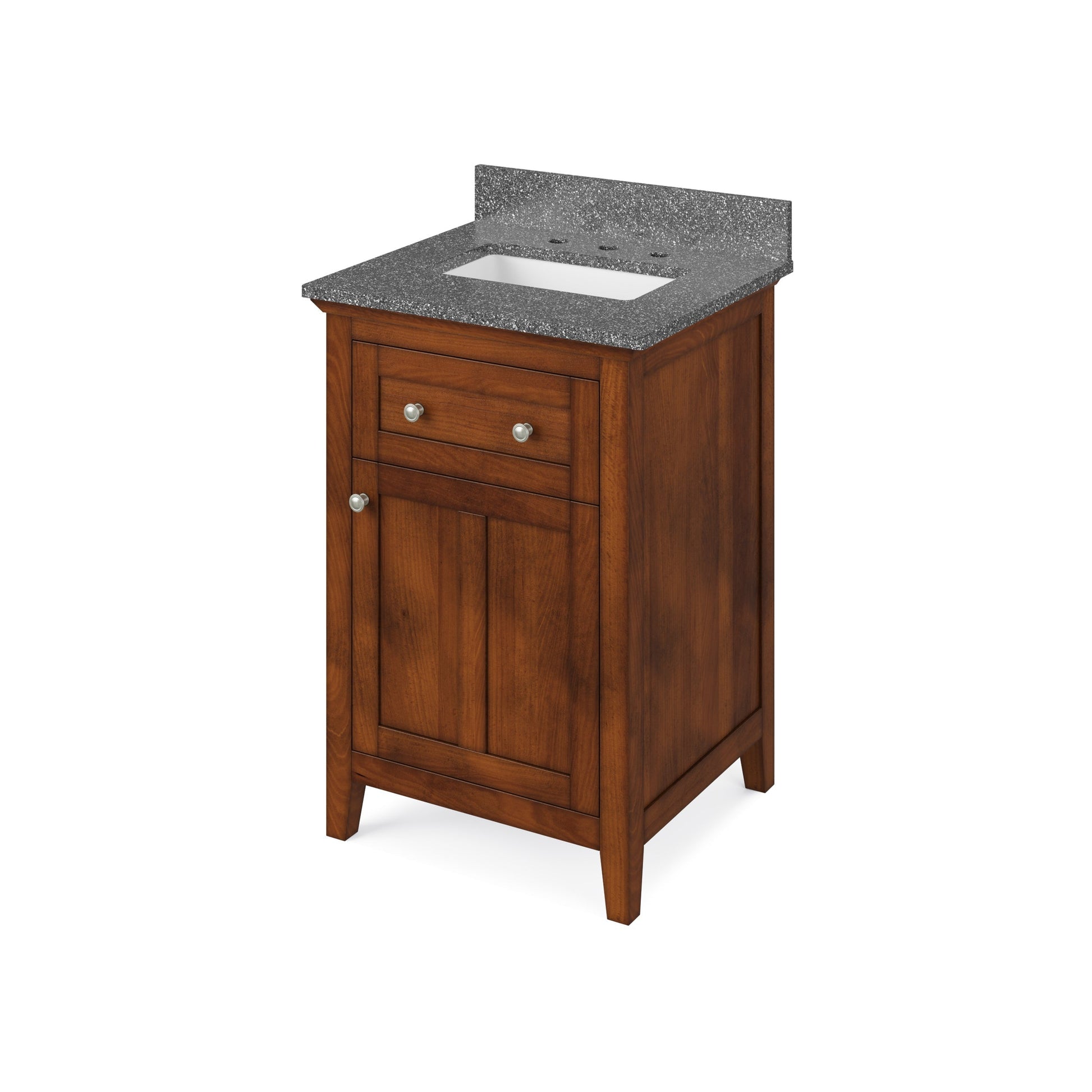 Hardware Resources Jeffrey Alexander Chatham 24" Chocolate Freestanding Vanity With Boulder Cultured Marble Vanity Top, Backsplash and Rectangle Undermount Sink