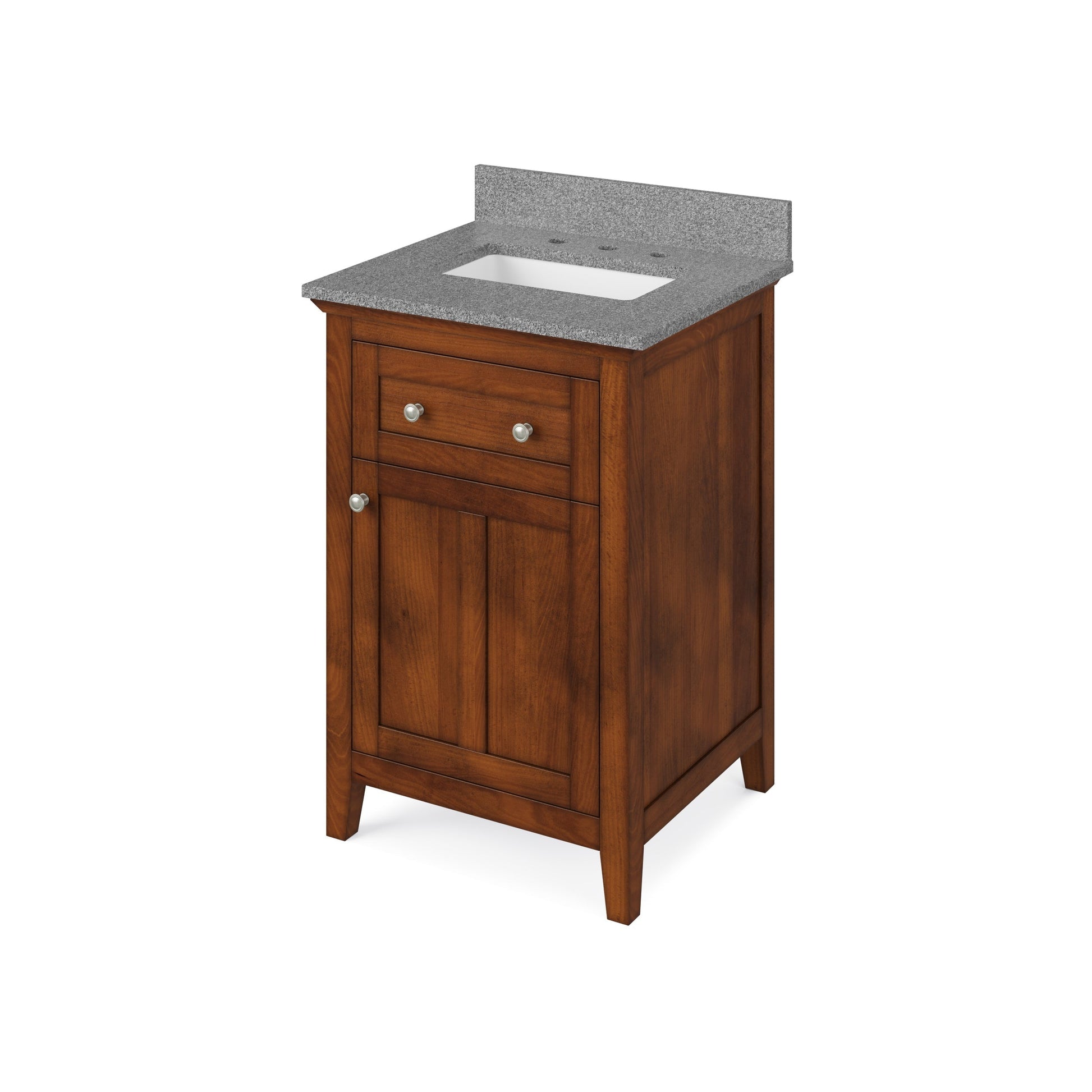 Hardware Resources Jeffrey Alexander Chatham 24" Chocolate Freestanding Vanity With Steel Gray Cultured Marble Vanity Top, Backsplash and Rectangle Undermount Sink