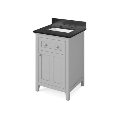 Hardware Resources Jeffrey Alexander Chatham 24" Gray Freestanding Vanity With Black Granite Vanity Top, Backsplash and Rectangle Undermount Sink