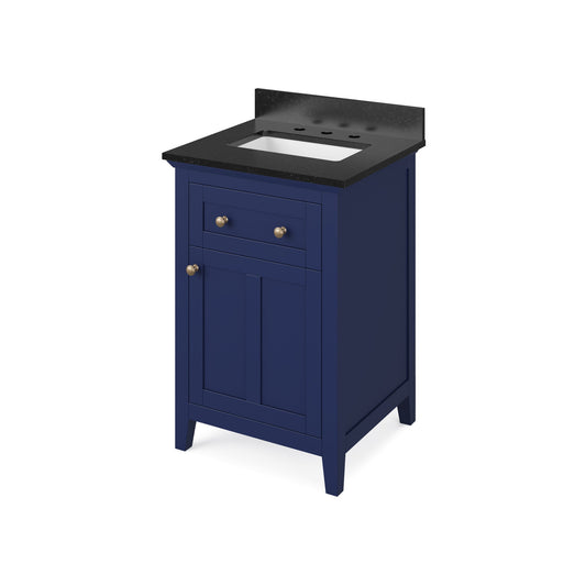 Hardware Resources Jeffrey Alexander Chatham 24" Hale Blue Freestanding Vanity With Black Granite Vanity Top, Backsplash and Rectangle Undermount Sink