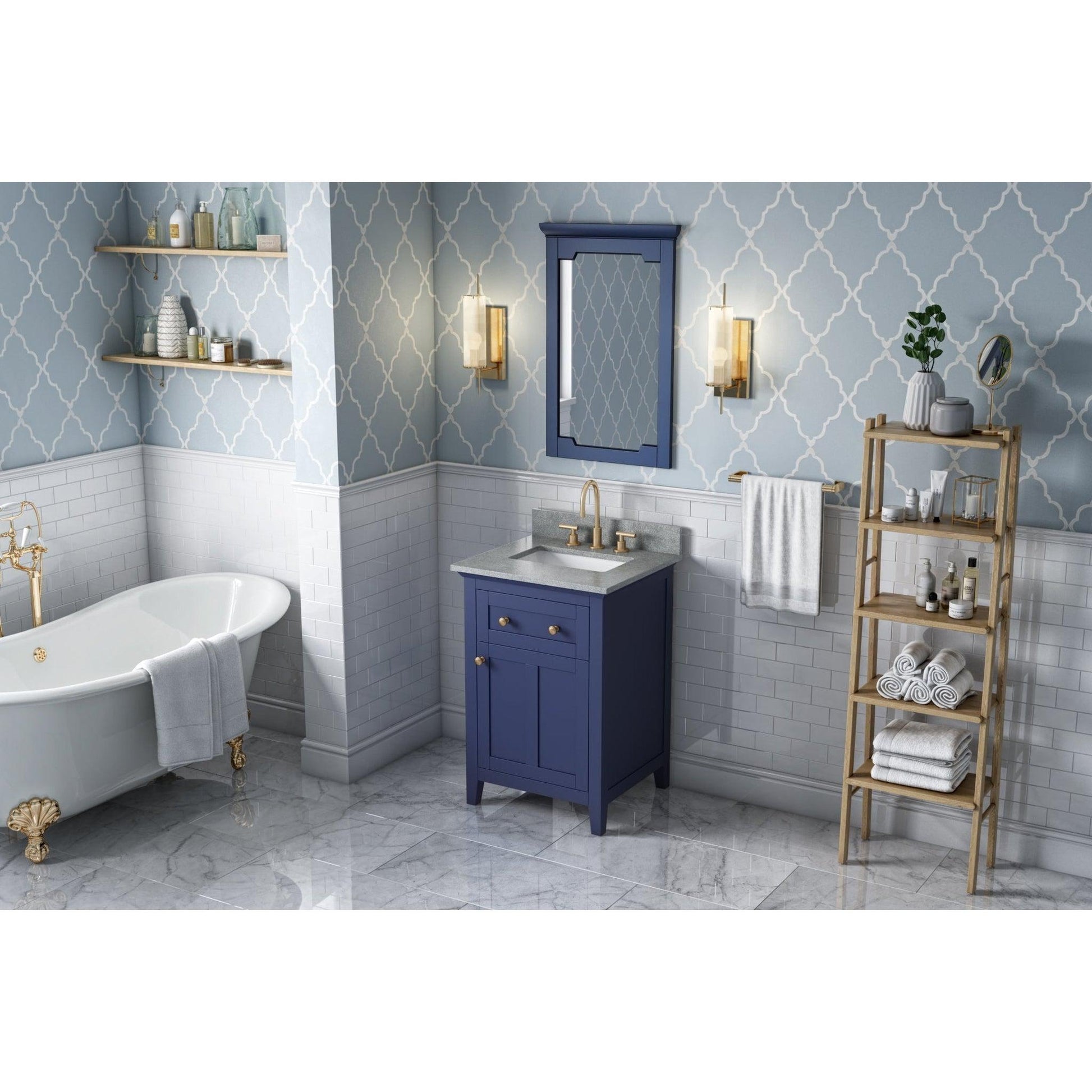 Hardware Resources Jeffrey Alexander Chatham 24" Hale Blue Freestanding Vanity With Steel Gray Cultured Marble Vanity Top, Backsplash and Rectangle Undermount Sink