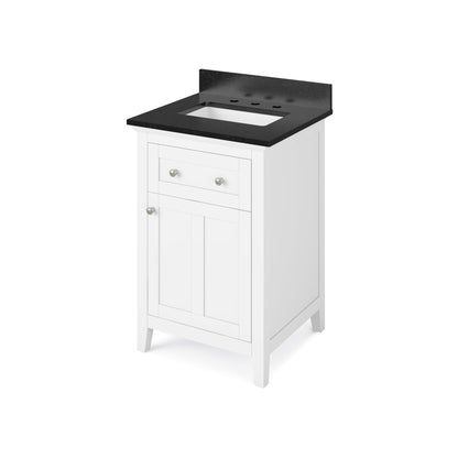 Hardware Resources Jeffrey Alexander Chatham 24" White Freestanding Vanity With Black Granite Vanity Top, Backsplash and Rectangle Undermount Sink