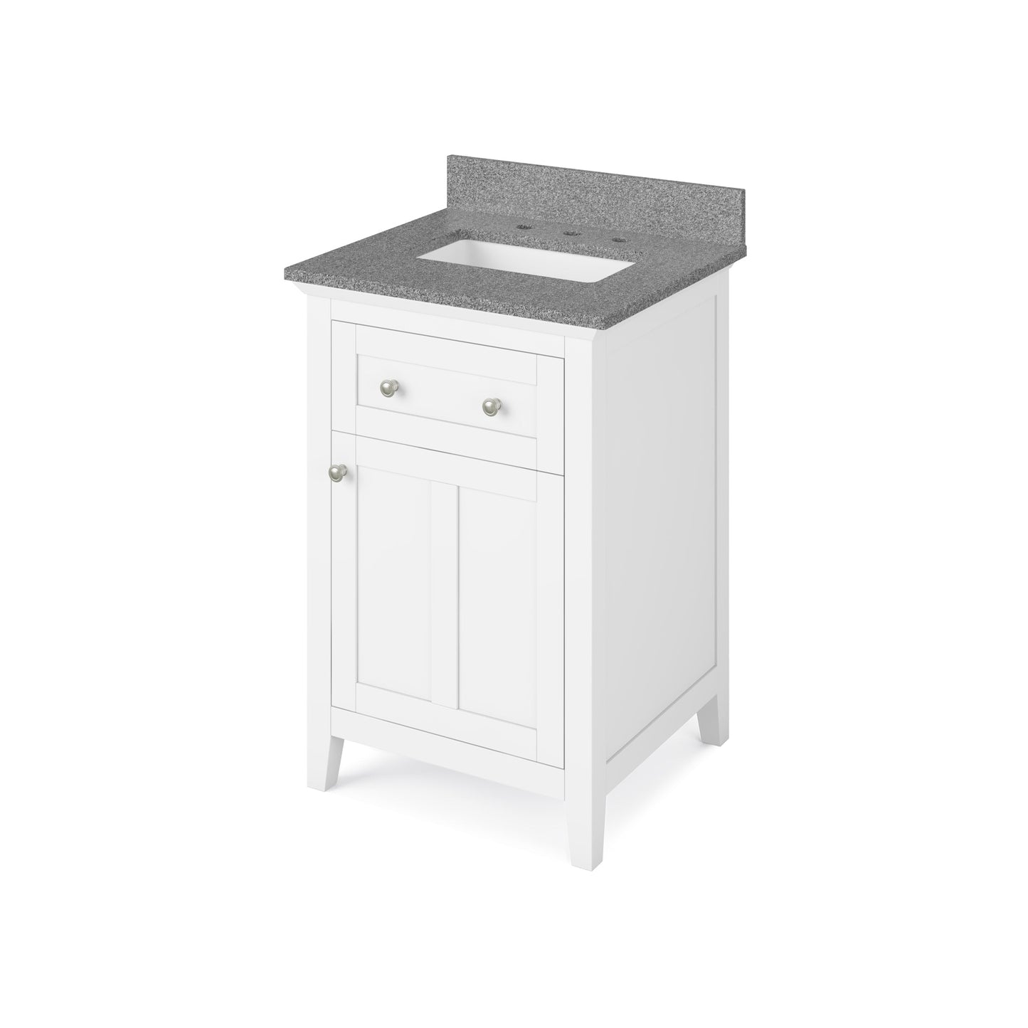 Hardware Resources Jeffrey Alexander Chatham 24" White Freestanding Vanity With Steel Gray Cultured Marble Vanity Top, Backsplash and Rectangle Undermount Sink