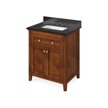 Hardware Resources Jeffrey Alexander Chatham 30" Chocolate Freestanding Vanity With Black Granite Vanity Top, Backsplash and Rectangle Undermount Sink