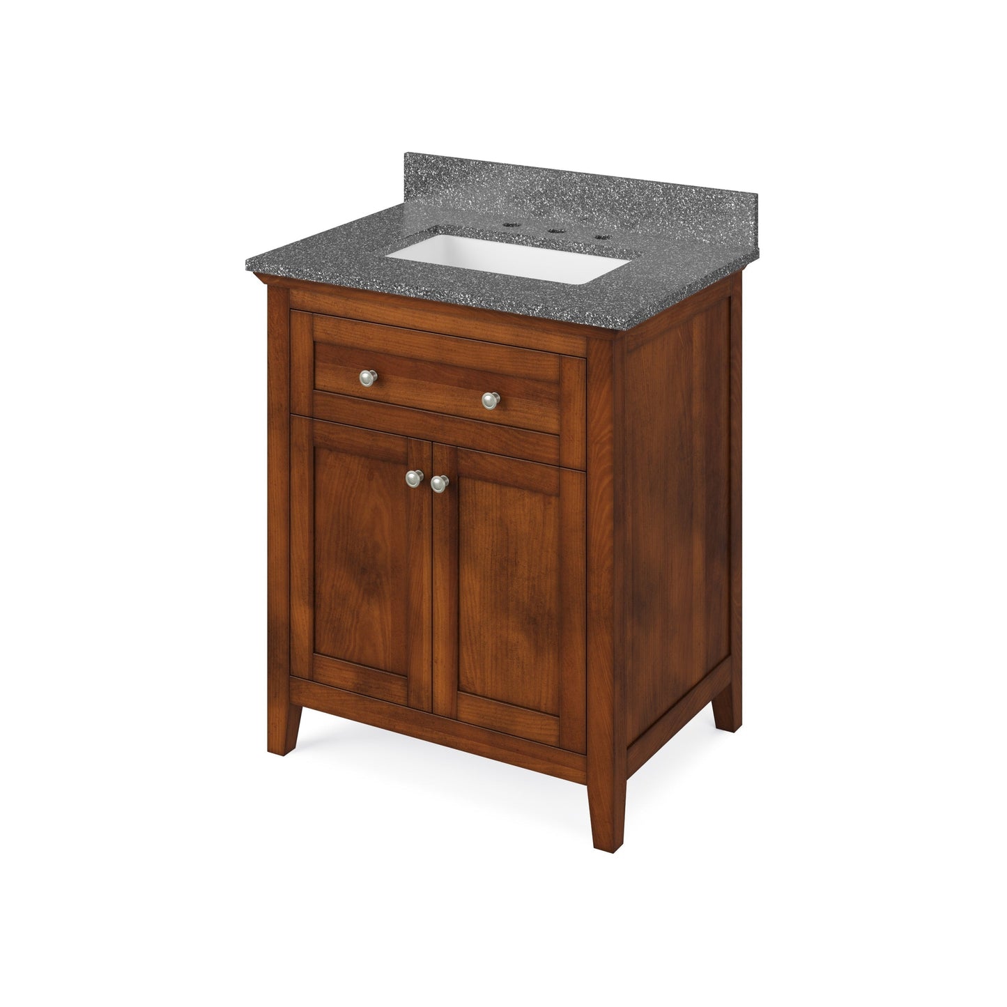 Hardware Resources Jeffrey Alexander Chatham 30" Chocolate Freestanding Vanity With Boulder Cultured Marble Vanity Top, Backsplash and Rectangle Undermount Sink