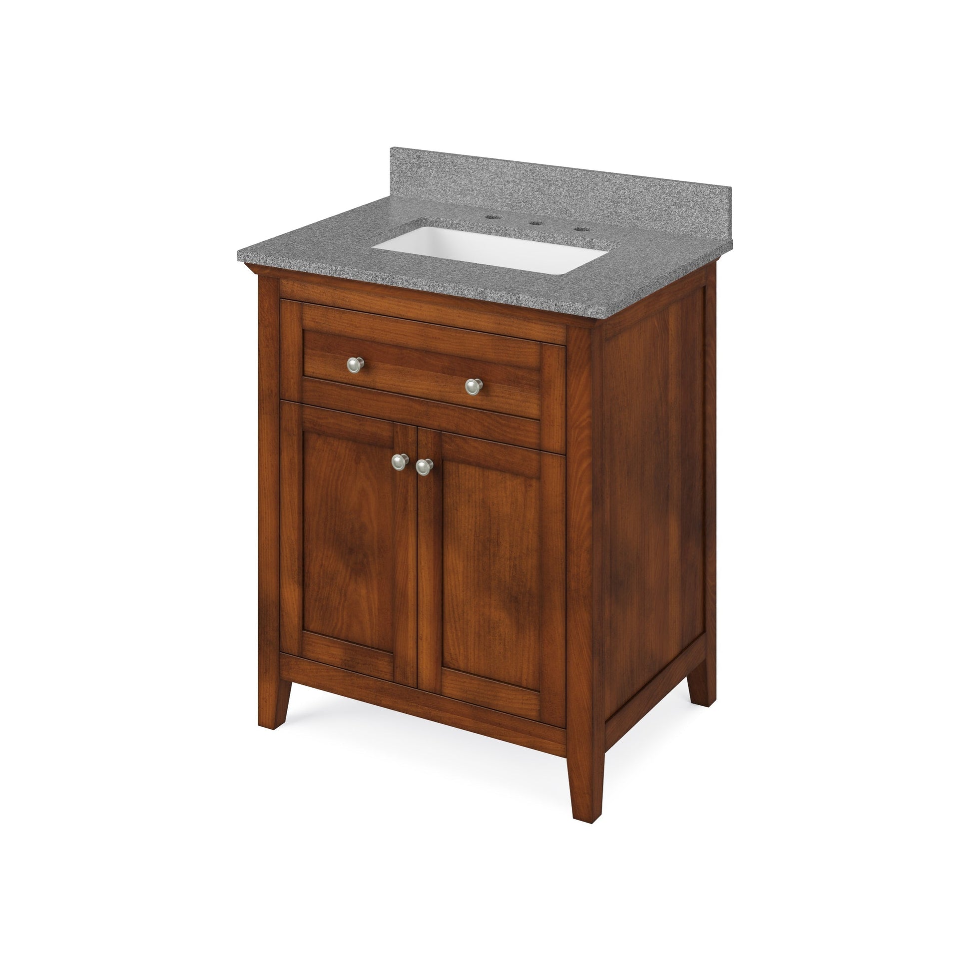 Hardware Resources Jeffrey Alexander Chatham 30" Chocolate Freestanding Vanity With Steel Gray Cultured Marble Vanity Top, Backsplash and Rectangle Undermount Sink