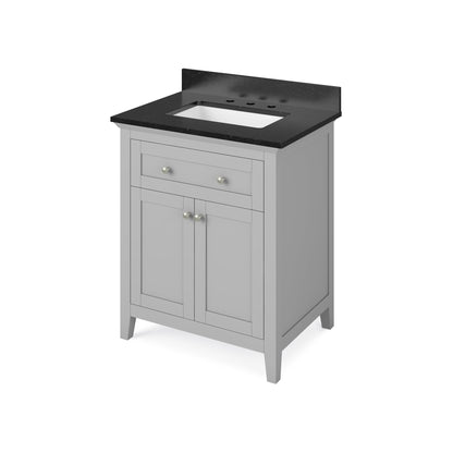 Hardware Resources Jeffrey Alexander Chatham 30" Gray Freestanding Vanity With Black Granite Vanity Top, Backsplash and Rectangle Undermount Sink