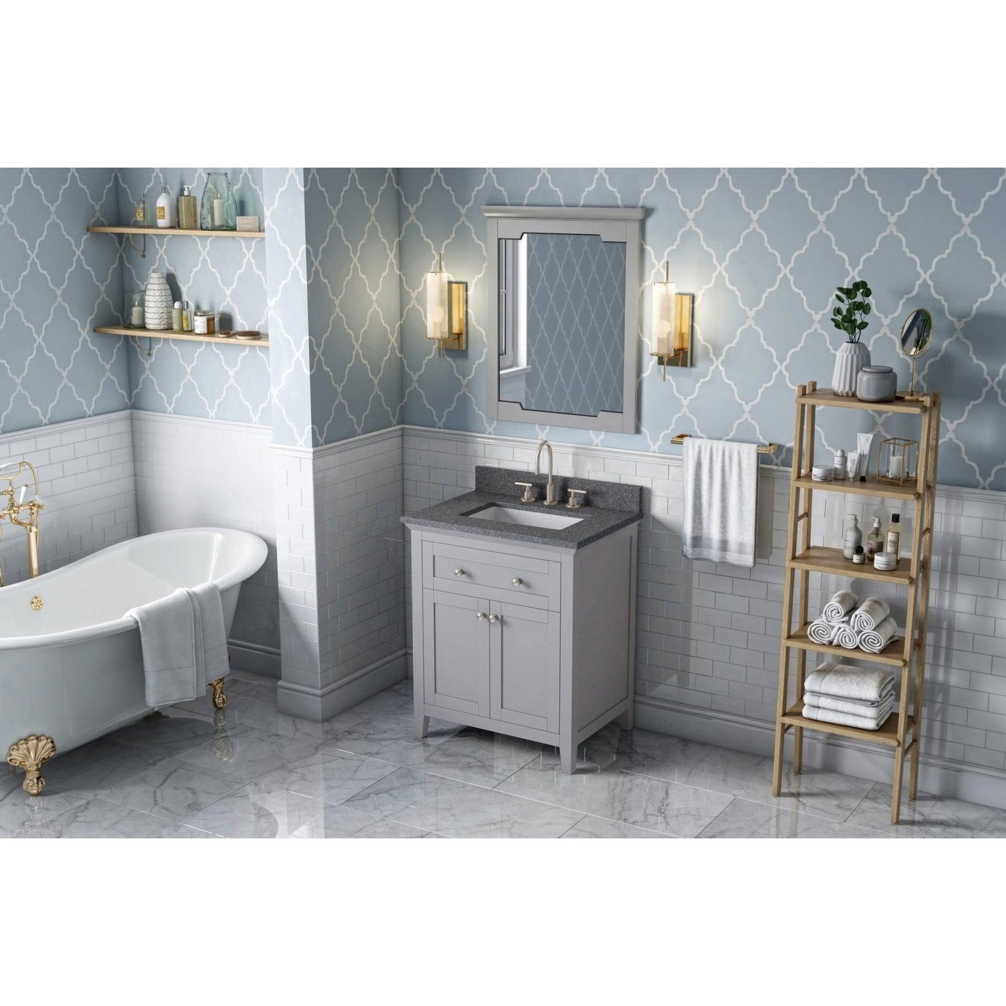 Hardware Resources Jeffrey Alexander Chatham 30" Gray Freestanding Vanity With Boulder Cultured Marble Vanity Top, Backsplash and Rectangle Undermount Sink