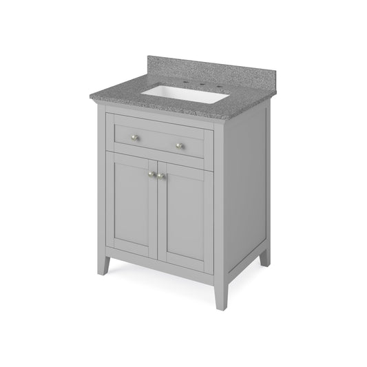 Hardware Resources Jeffrey Alexander Chatham 30" Gray Freestanding Vanity With Steel Gray Cultured Marble Vanity Top, Backsplash and Rectangle Undermount Sink