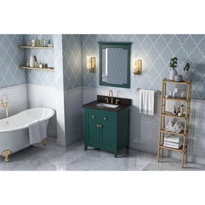 Hardware Resources Jeffrey Alexander Chatham 30" Green Freestanding Vanity With Black Granite Vanity Top, Backsplash and Rectangle Undermount Sink