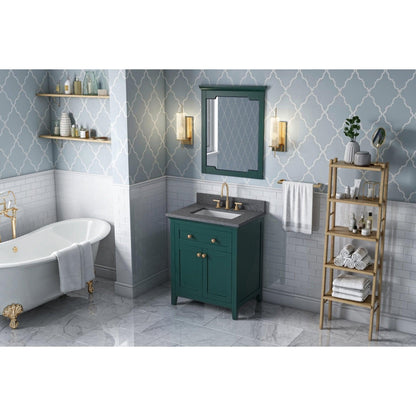 Hardware Resources Jeffrey Alexander Chatham 30" Green Freestanding Vanity With Boulder Cultured Marble Vanity Top, Backsplash and Rectangle Undermount Sink