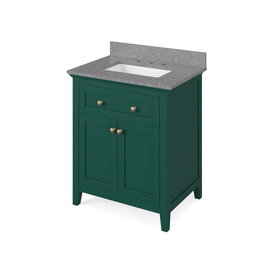 Hardware Resources Jeffrey Alexander Chatham 30" Green Freestanding Vanity With Steel Gray Cultured Marble Vanity Top, Backsplash and Rectangle Undermount Sink