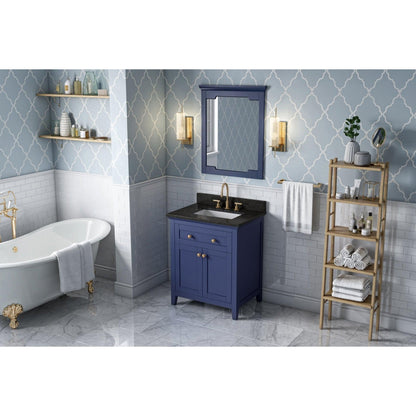 Hardware Resources Jeffrey Alexander Chatham 30" Hale Blue Freestanding Vanity With Black Granite Vanity Top, Backsplash and Rectangle Undermount Sink