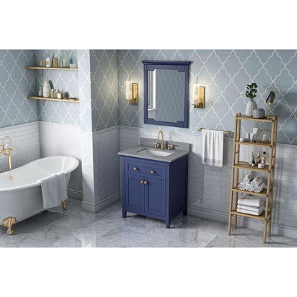 Hardware Resources Jeffrey Alexander Chatham 30" Hale Blue Freestanding Vanity With Steel Gray Cultured Marble Vanity Top, Backsplash and Rectangle Undermount Sink