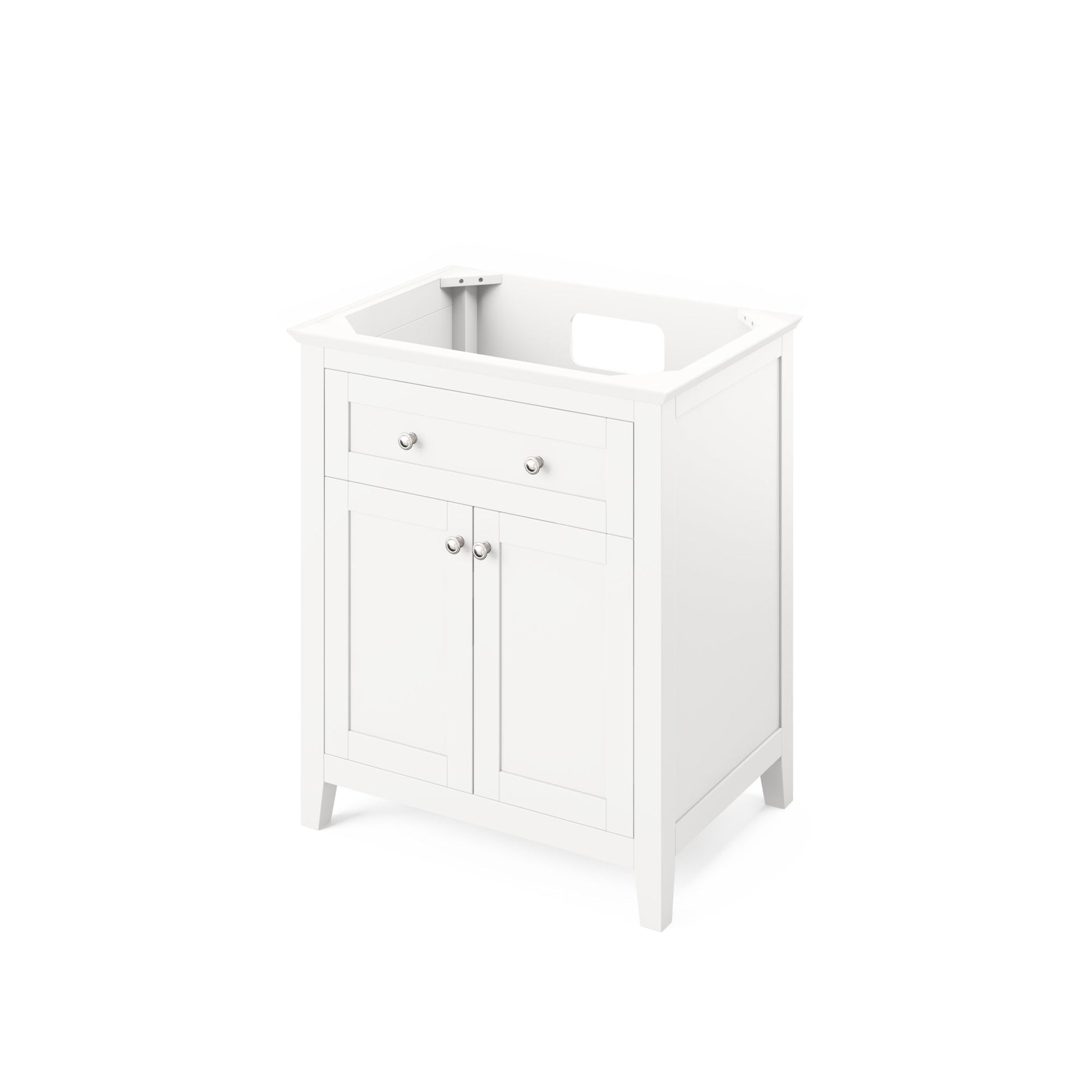 Hardware Resources Jeffrey Alexander Chatham 30" White Freestanding Vanity With Black Granite Vanity Top, Backsplash and Rectangle Undermount Sink