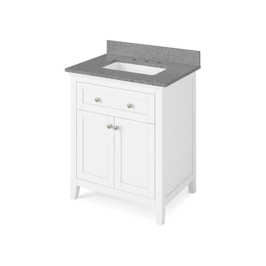 Hardware Resources Jeffrey Alexander Chatham 30" White Freestanding Vanity With Steel Gray Cultured Marble Vanity Top, Backsplash and Rectangle Undermount Sink